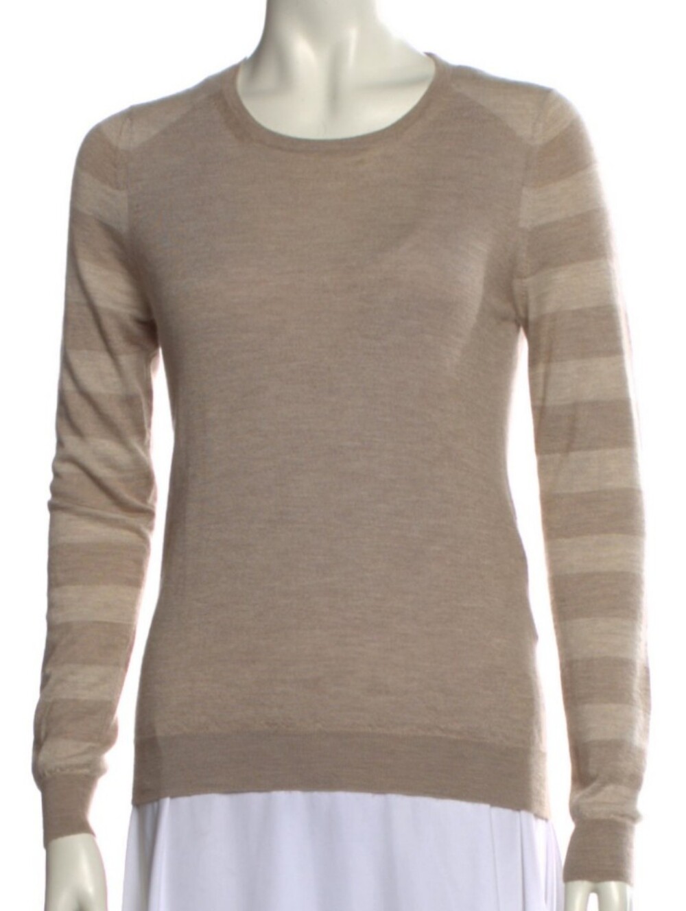 Belstaff Womens S Cashmere Silk Striped Sleeve Crew Neck Sweater Old Money